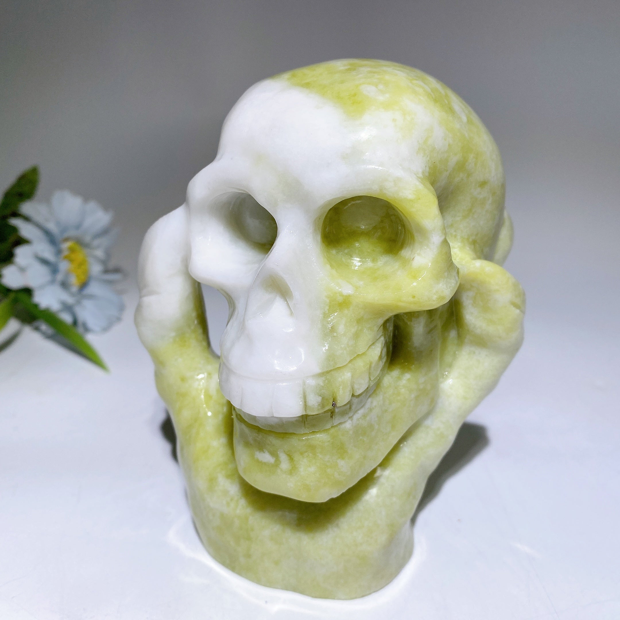Jade Picasso Stone 5.2 inch Healing Skull Figurine