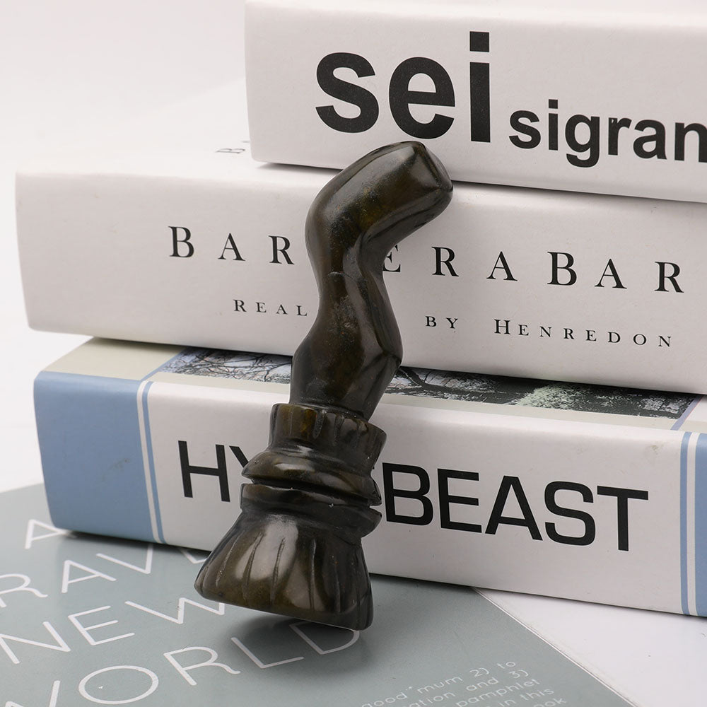 Jade Wizard Magic Broom Carving 3.7 inch Handcrafted Figurine