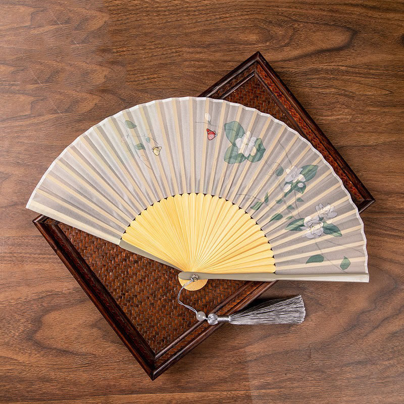 Jasmine Lotus Begonia Bamboo Folding Fan | Handheld Charm
