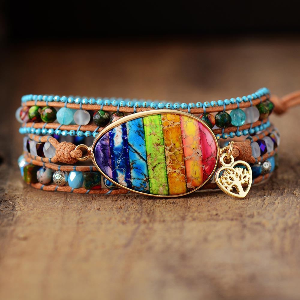 Jasper Chakra Leather Wrap Bracelet