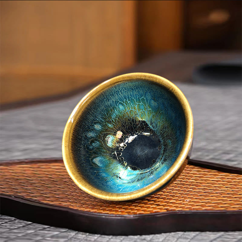 Jianzhan Ceramic Tea Cup 9.5cm Blue Glaze Handmade