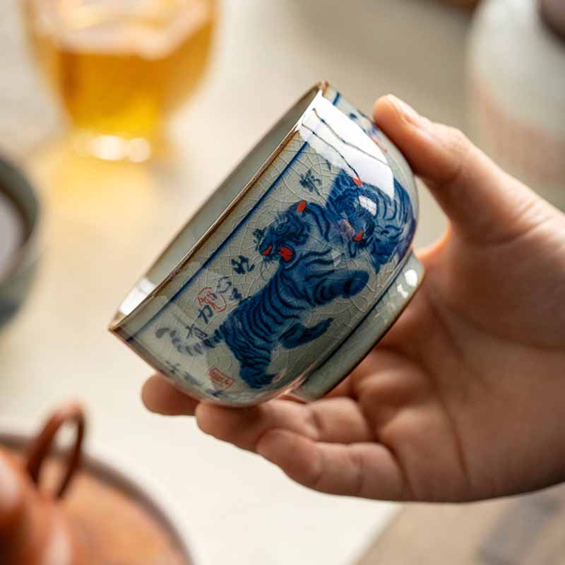 Jingdezhen Hand Painted Tiger Ceramic Teacup 140ml