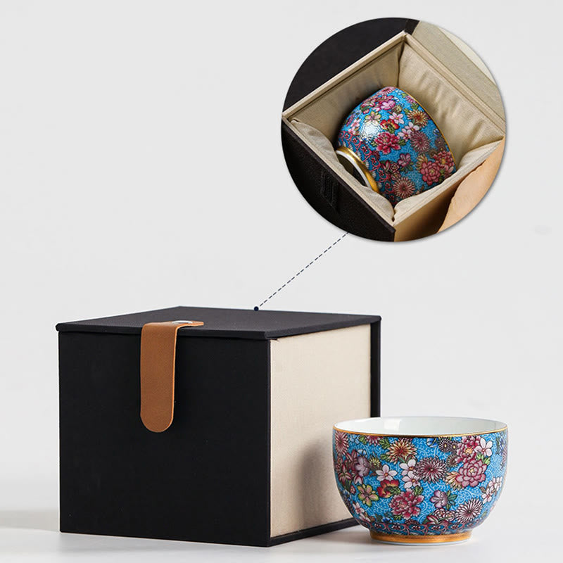 Jingdezhen Porcelain Tea Cup with Colorful Flowers 8cm Zen Decor