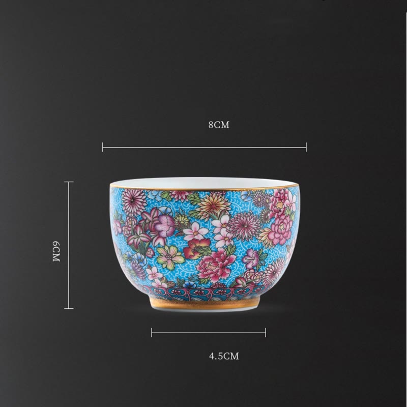 Jingdezhen Porcelain Tea Cup with Colorful Flowers 8cm Zen Decor