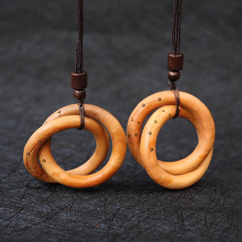 Jujube Wood Yin Yang Necklace with Qiankun Circle for Luck