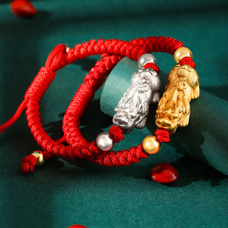Kids Pixiu Bracelet in 999 Sterling Silver with King Kong Knot for Protection