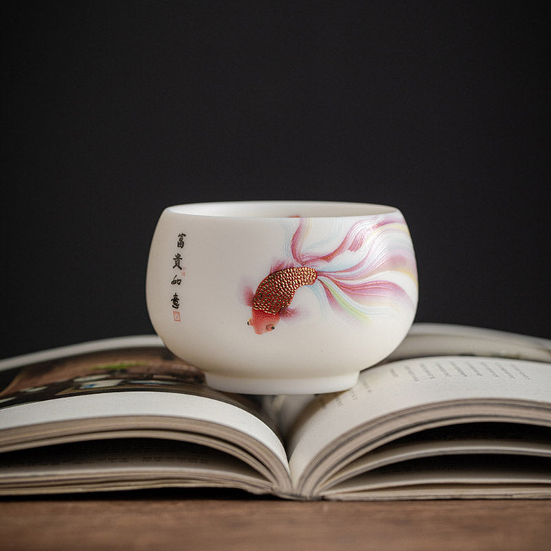 Koi Fish Porcelain Teacup 150ml Ceramic Zen Decor