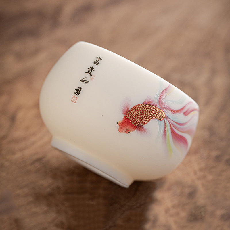 Koi Fish Porcelain Teacup 150ml Ceramic Zen Decor