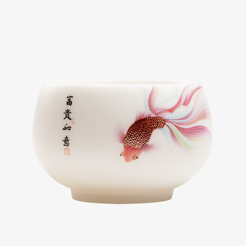 Koi Fish Porcelain Teacup 150ml Ceramic Zen Decor