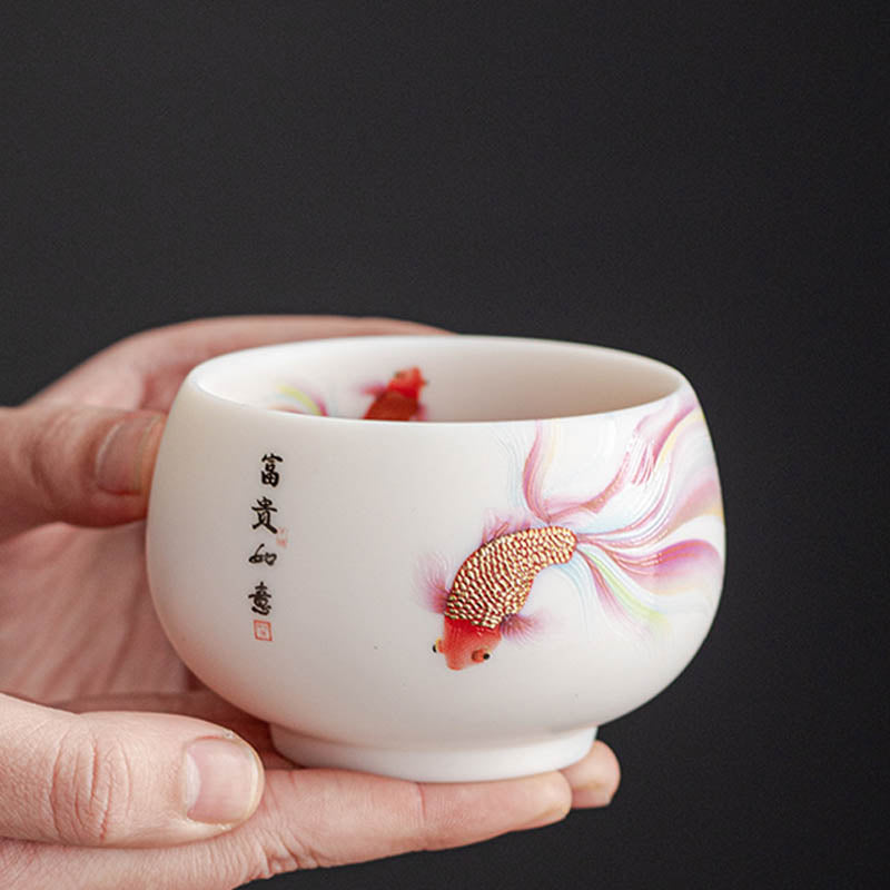 Koi Fish Porcelain Teacup 150ml Ceramic Zen Decor