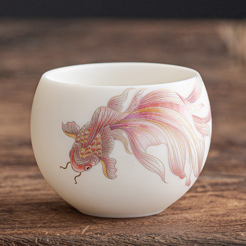 Koi Fish Porcelain Teacup 150ml Ceramic Zen Decor