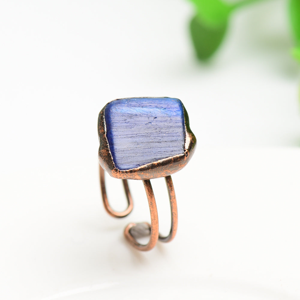 Kyanite Crystal Spiritual Ring with Polished Copper Band