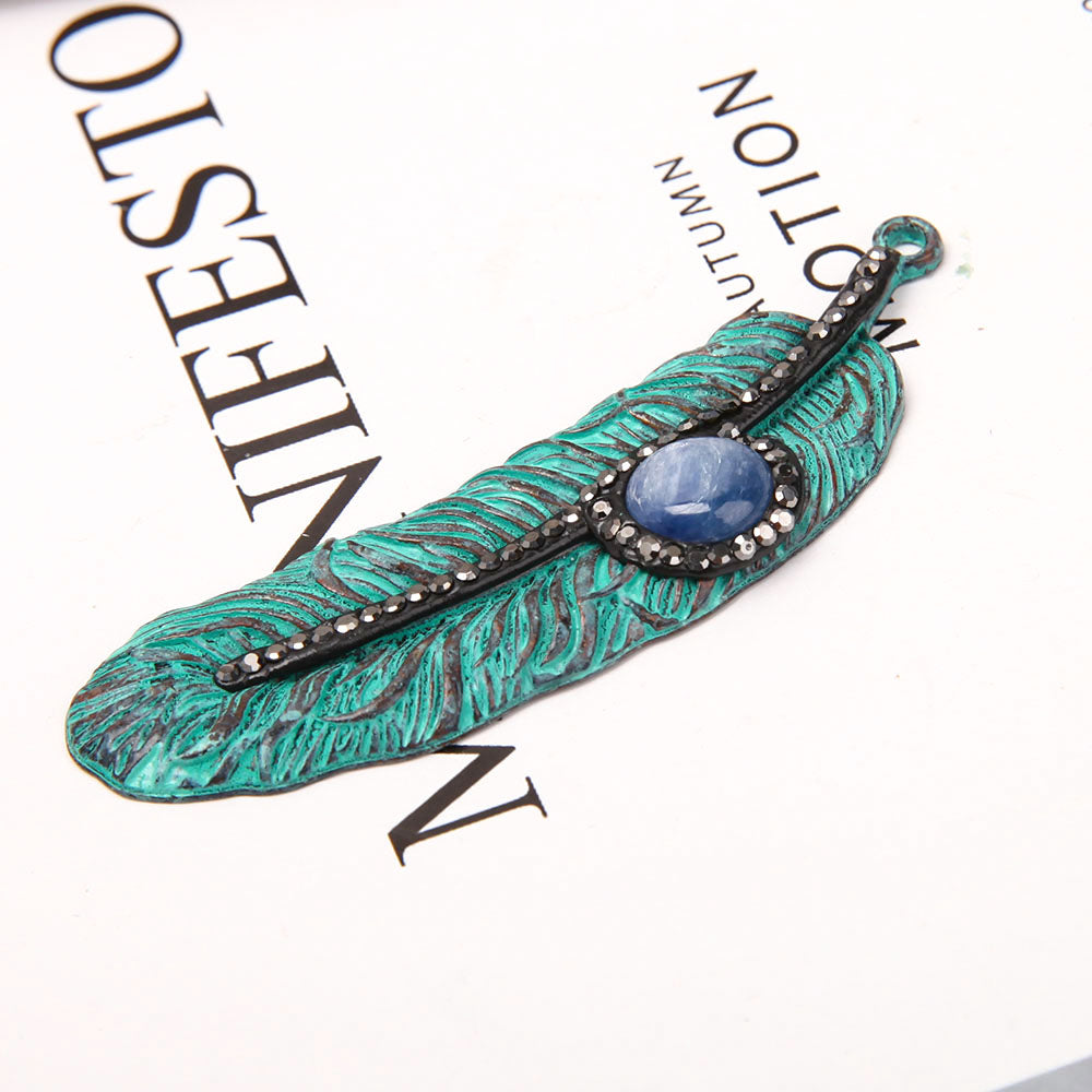 Kyanite Metal Feather Pendant for Spiritual Protection