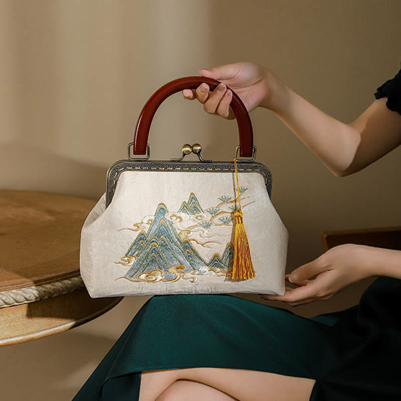 Landscape Painting Jacquard Handbag | Spiritual Accessory