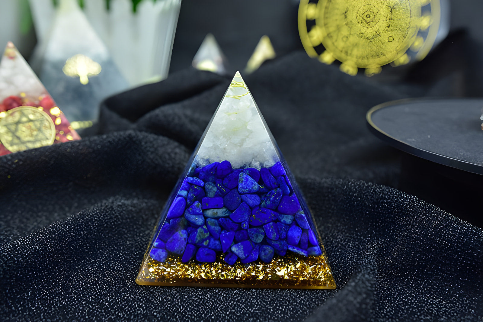 Lapis Lazuli and White Crystal Orgone Pyramid