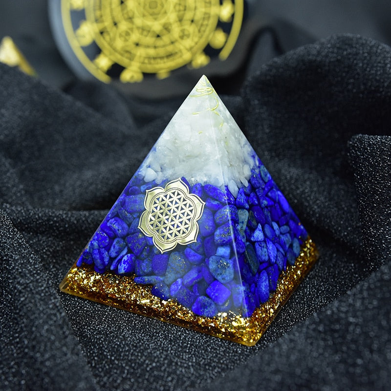 Lapis Lazuli and White Crystal Orgone Pyramid