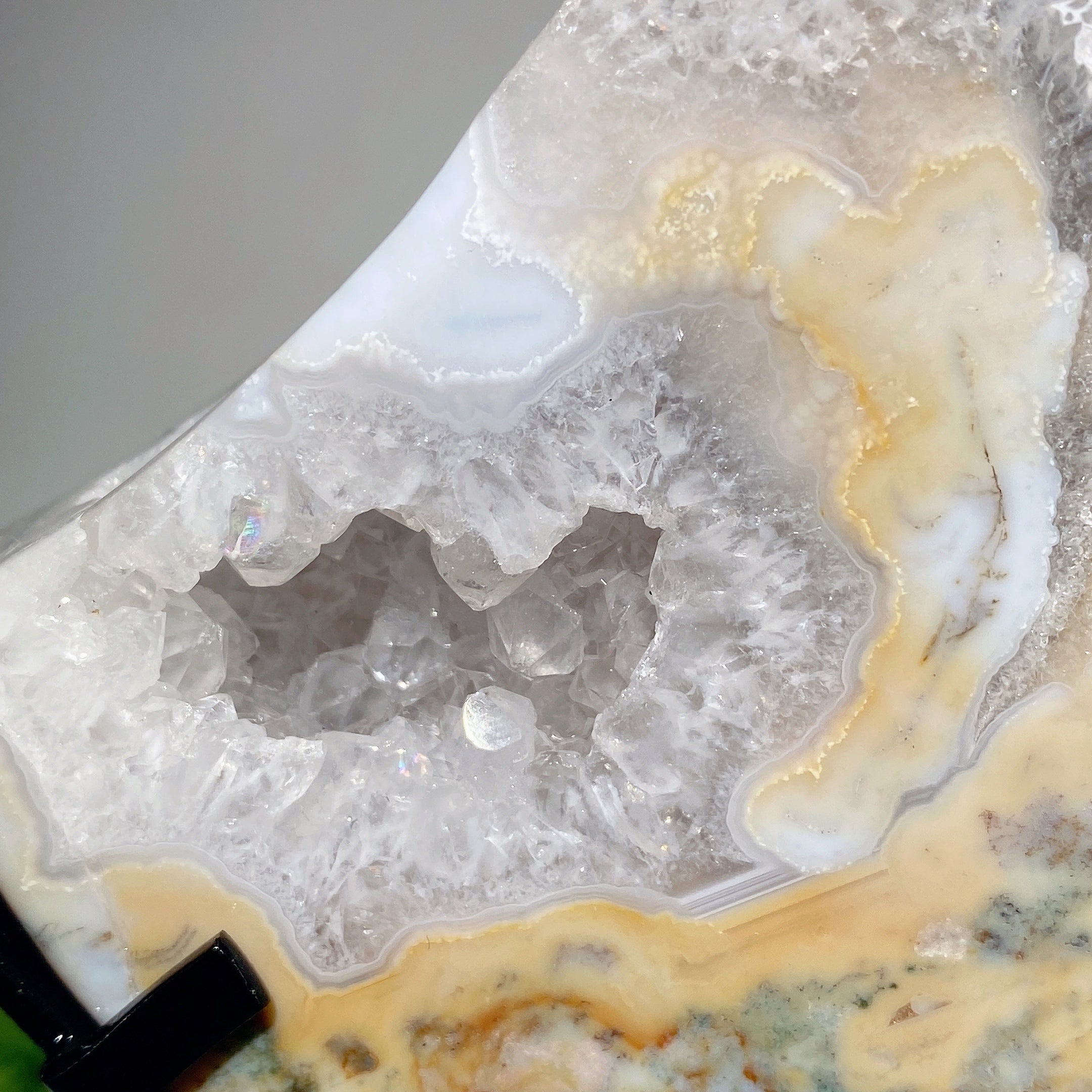 Large 24cm Druzy Moss Agate Moon Carving with Stand