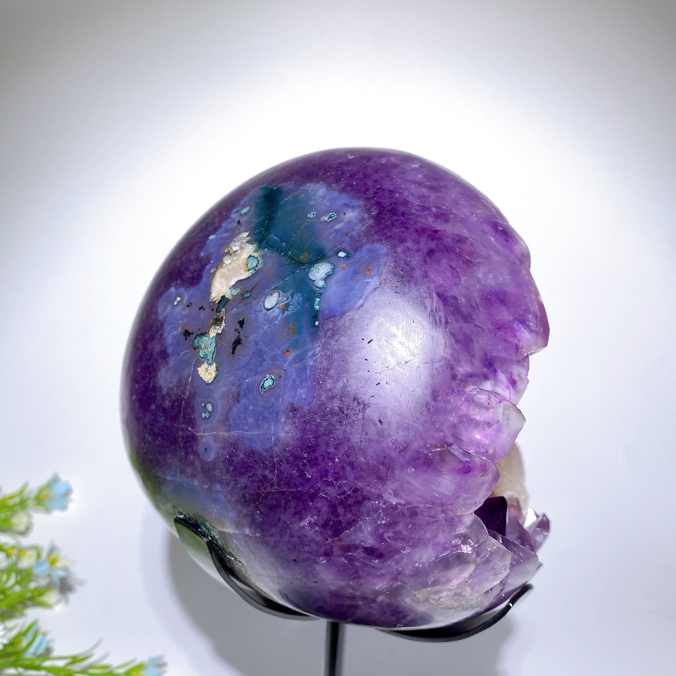 Large Amethyst Geode with UV Reactive Calcite on Stand