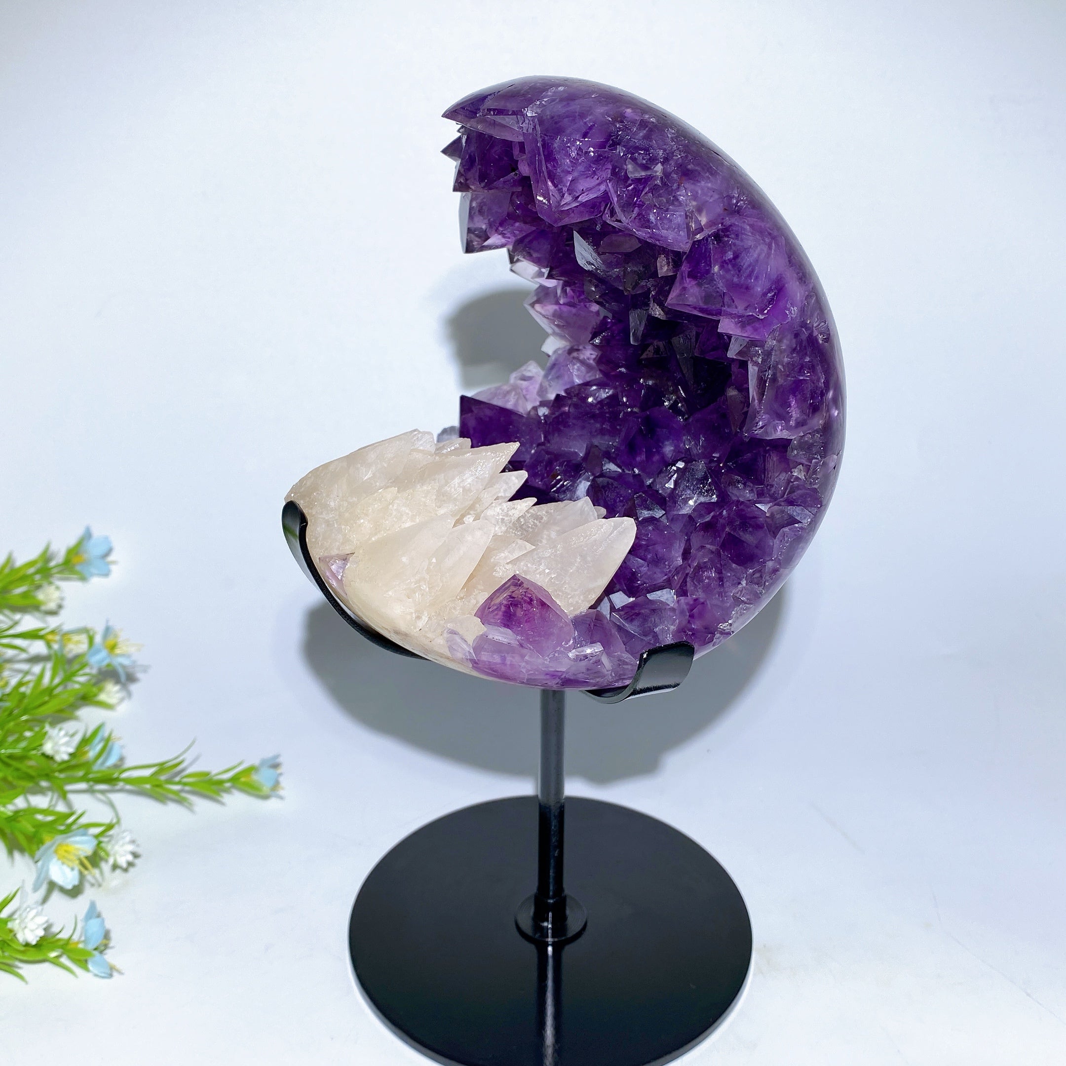 Large Amethyst Geode with UV Reactive Calcite on Stand
