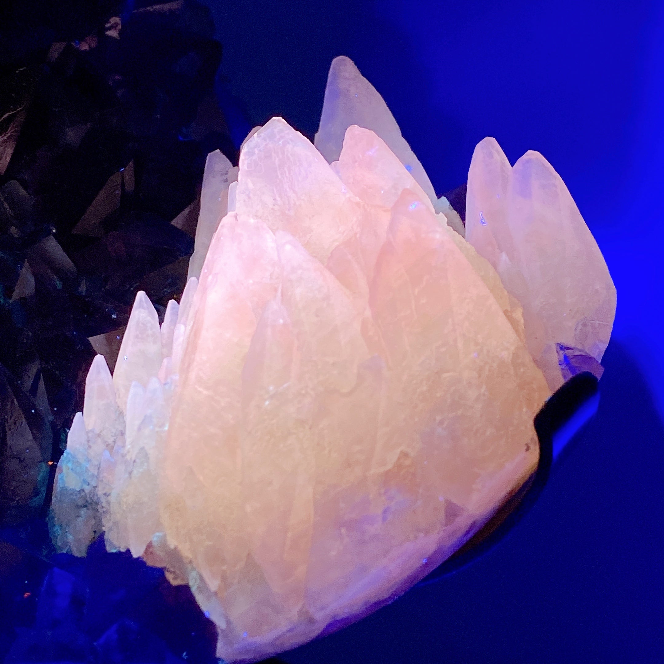 Large Amethyst Geode with UV Reactive Calcite on Stand