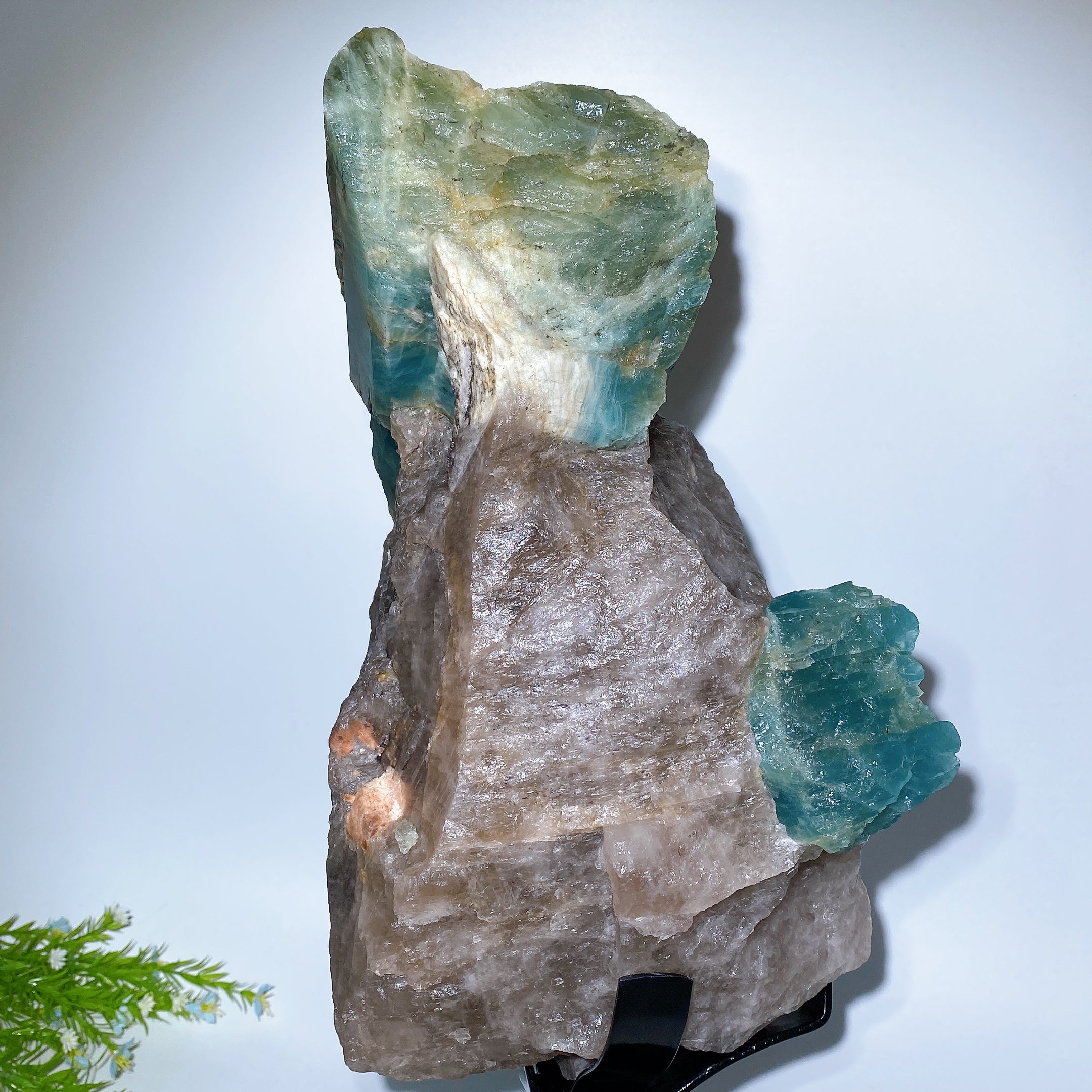 Large Aquamarine Quartz Crystal Display with Stand 35cm