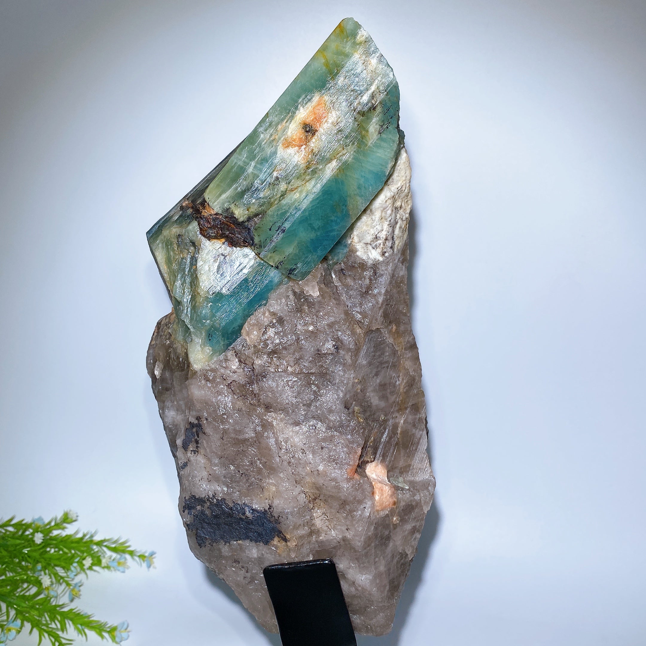 Large Aquamarine Quartz Crystal Display with Stand 35cm