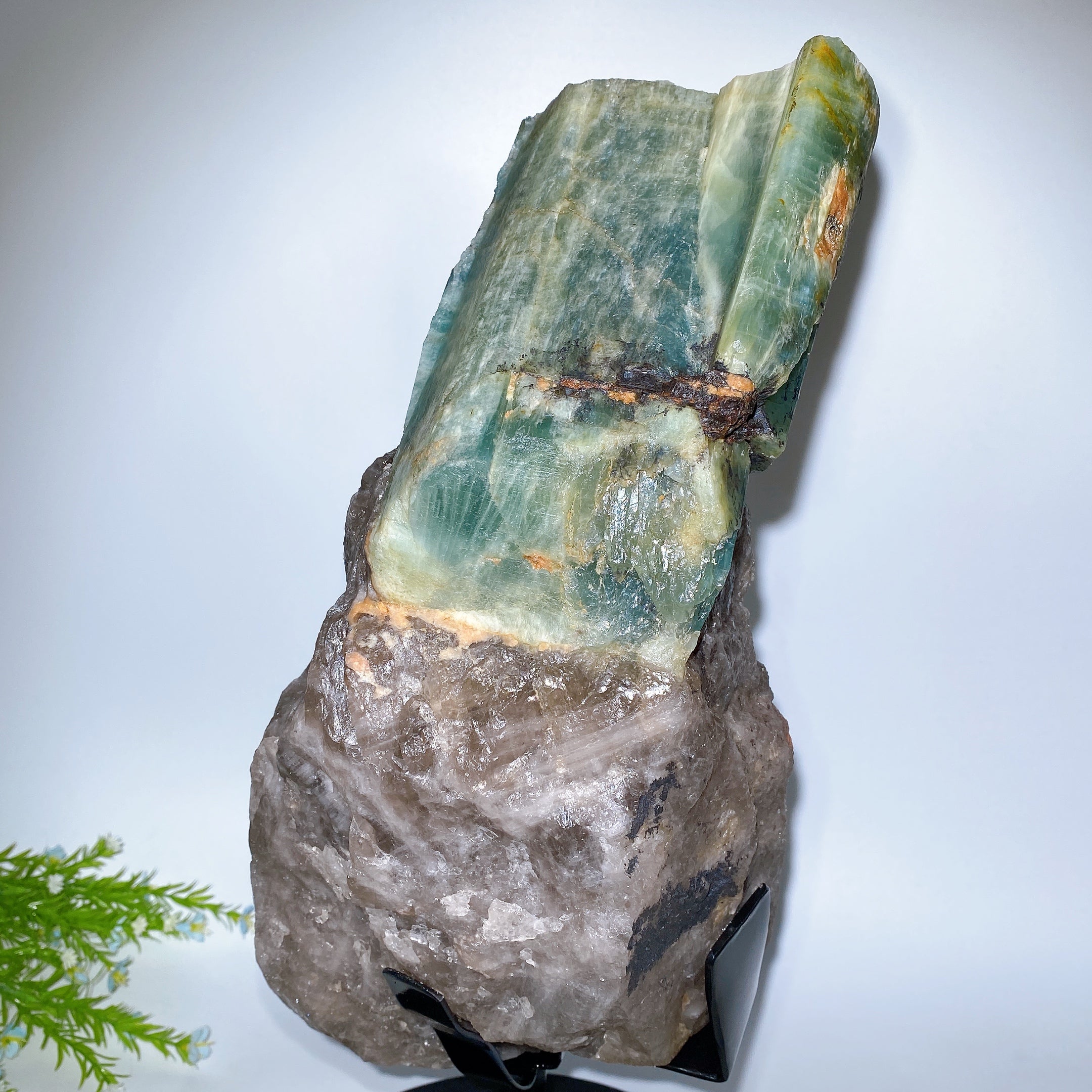 Large Aquamarine Quartz Crystal Display with Stand 35cm