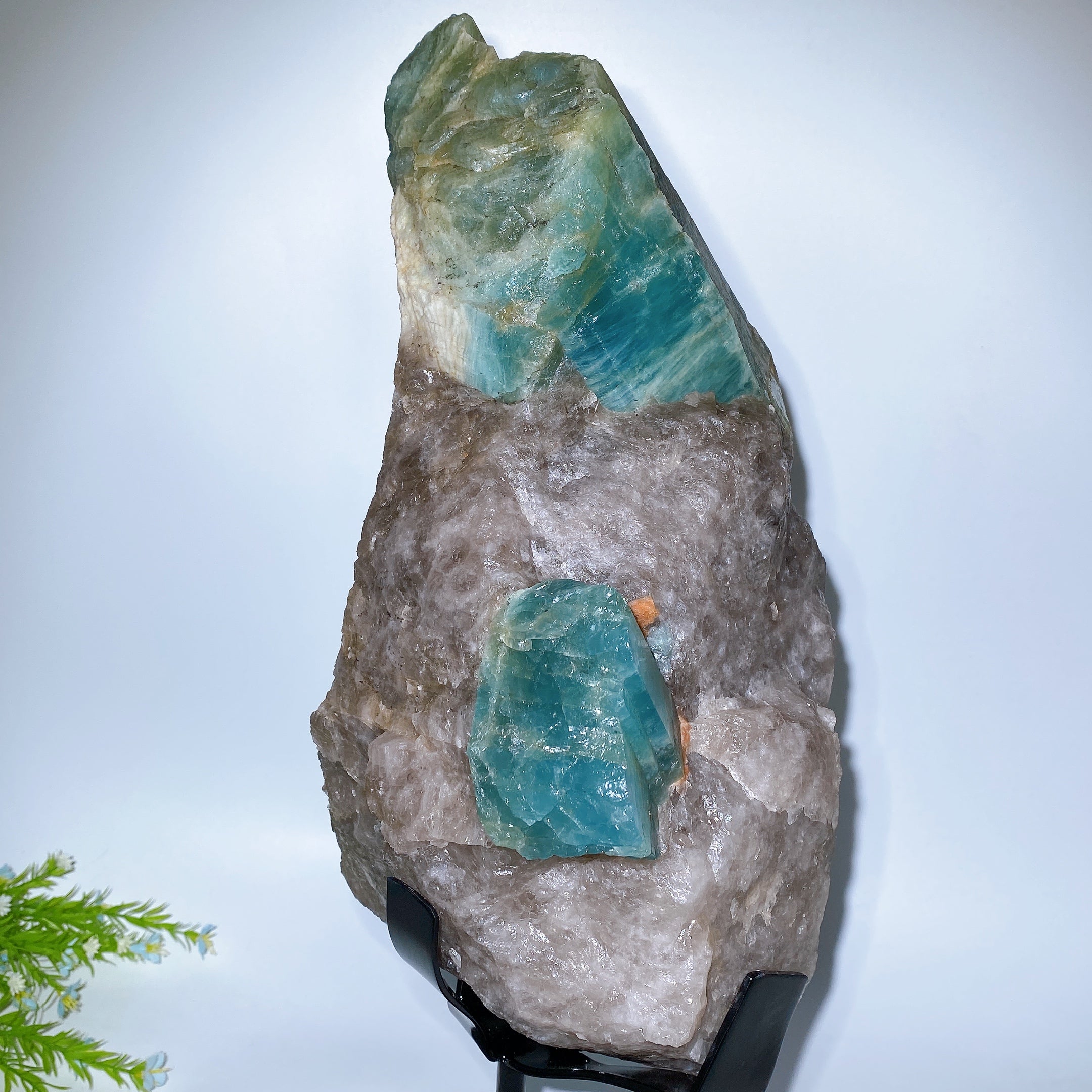 Large Aquamarine Quartz Crystal Display with Stand 35cm