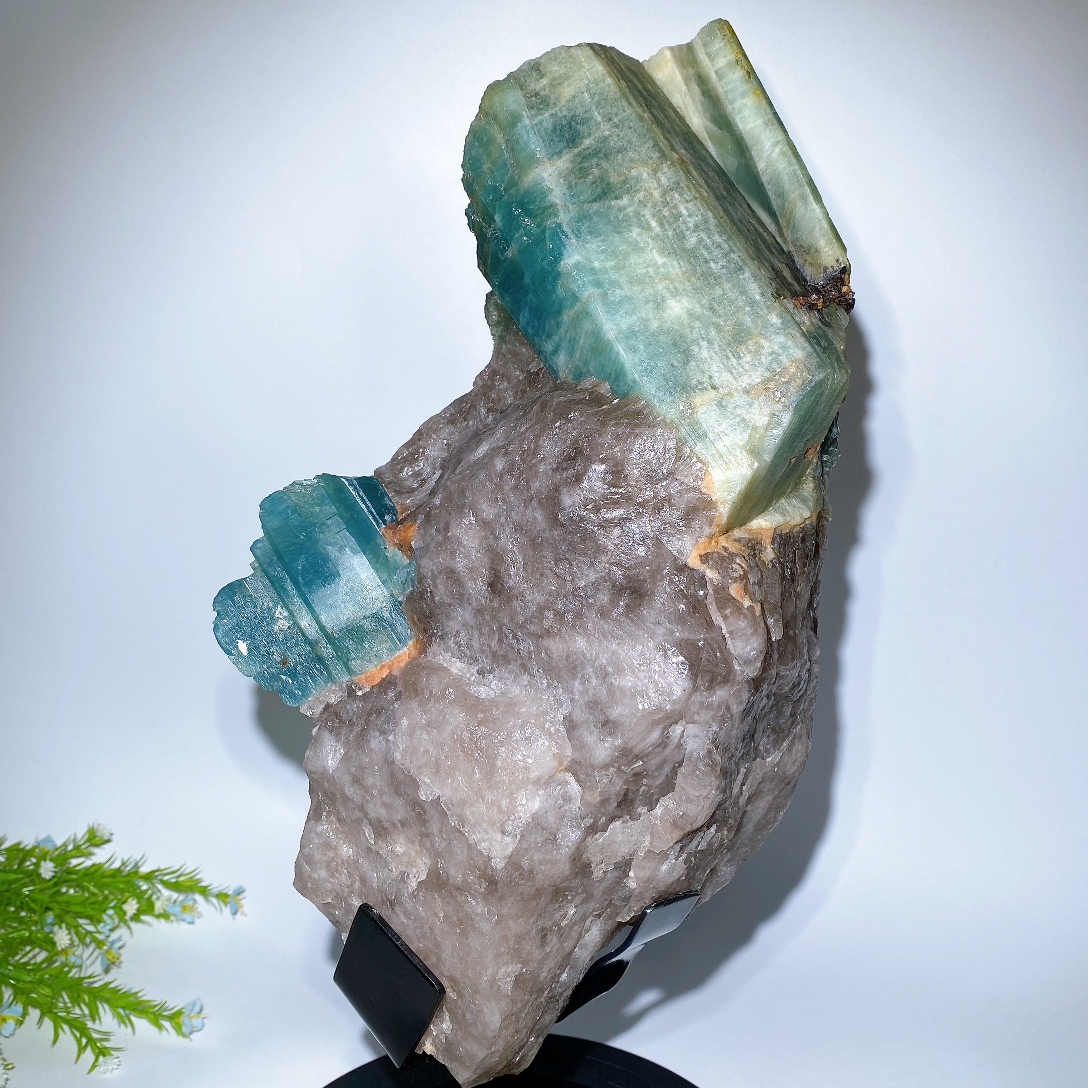 Large Aquamarine Quartz Crystal Display with Stand 35cm