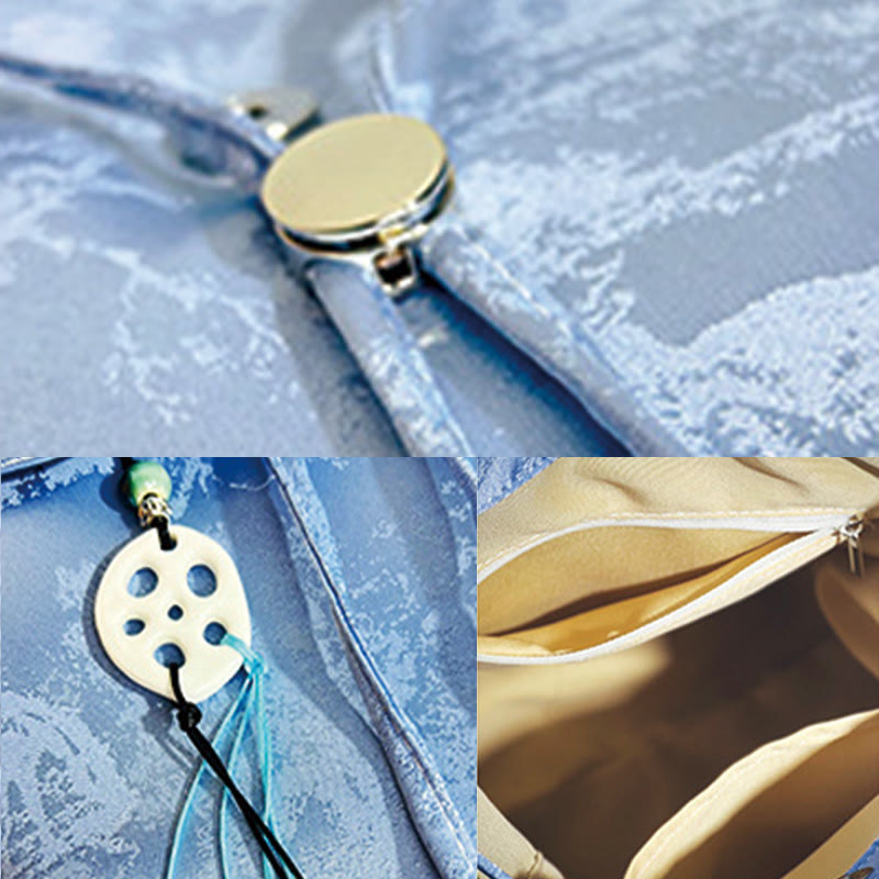 Large Blue Camellia Embroidered Backpack Spiritual Collection