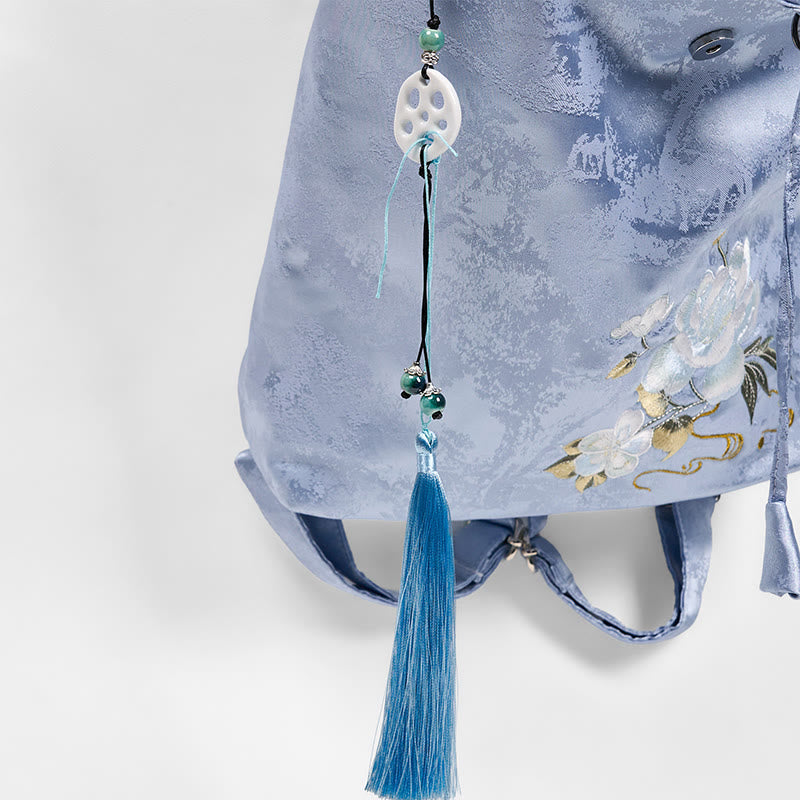 Large Blue Camellia Embroidered Backpack Spiritual Collection