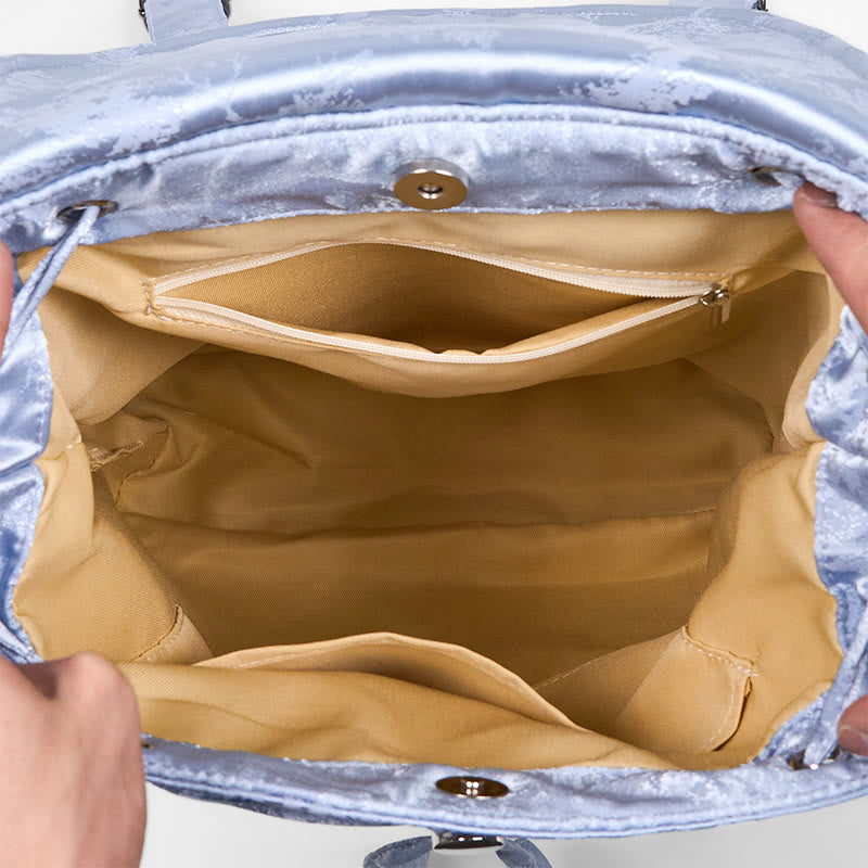 Large Blue Camellia Embroidered Backpack Spiritual Collection