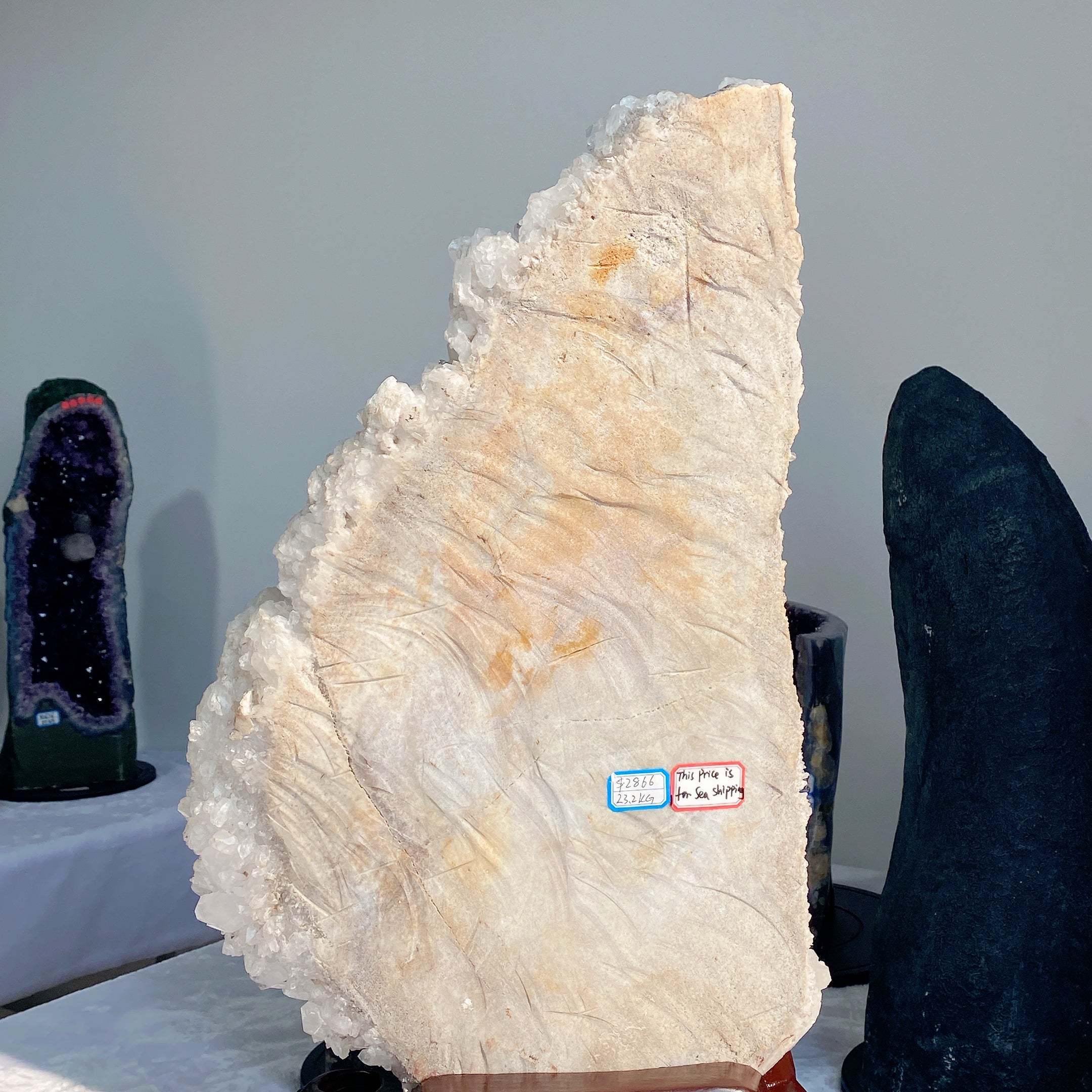 Large Calcite Cluster 80cm with Wooden Stand for Healing