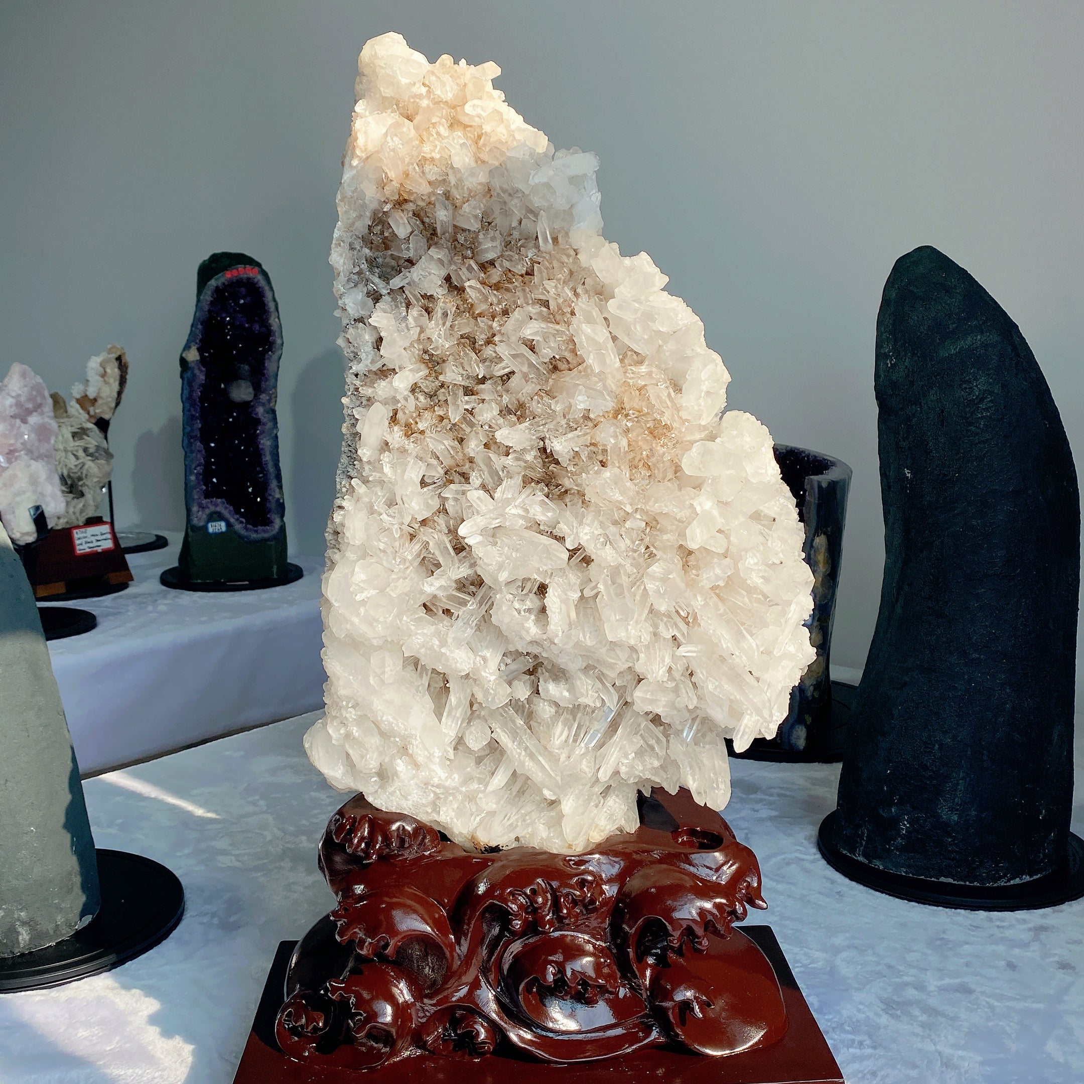 Large Calcite Cluster 80cm with Wooden Stand for Healing