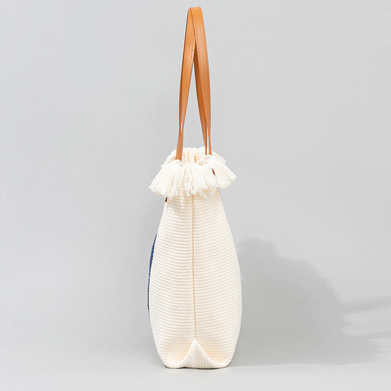 Large Capacity Canvas Evil Eye Tote Bag for Protection