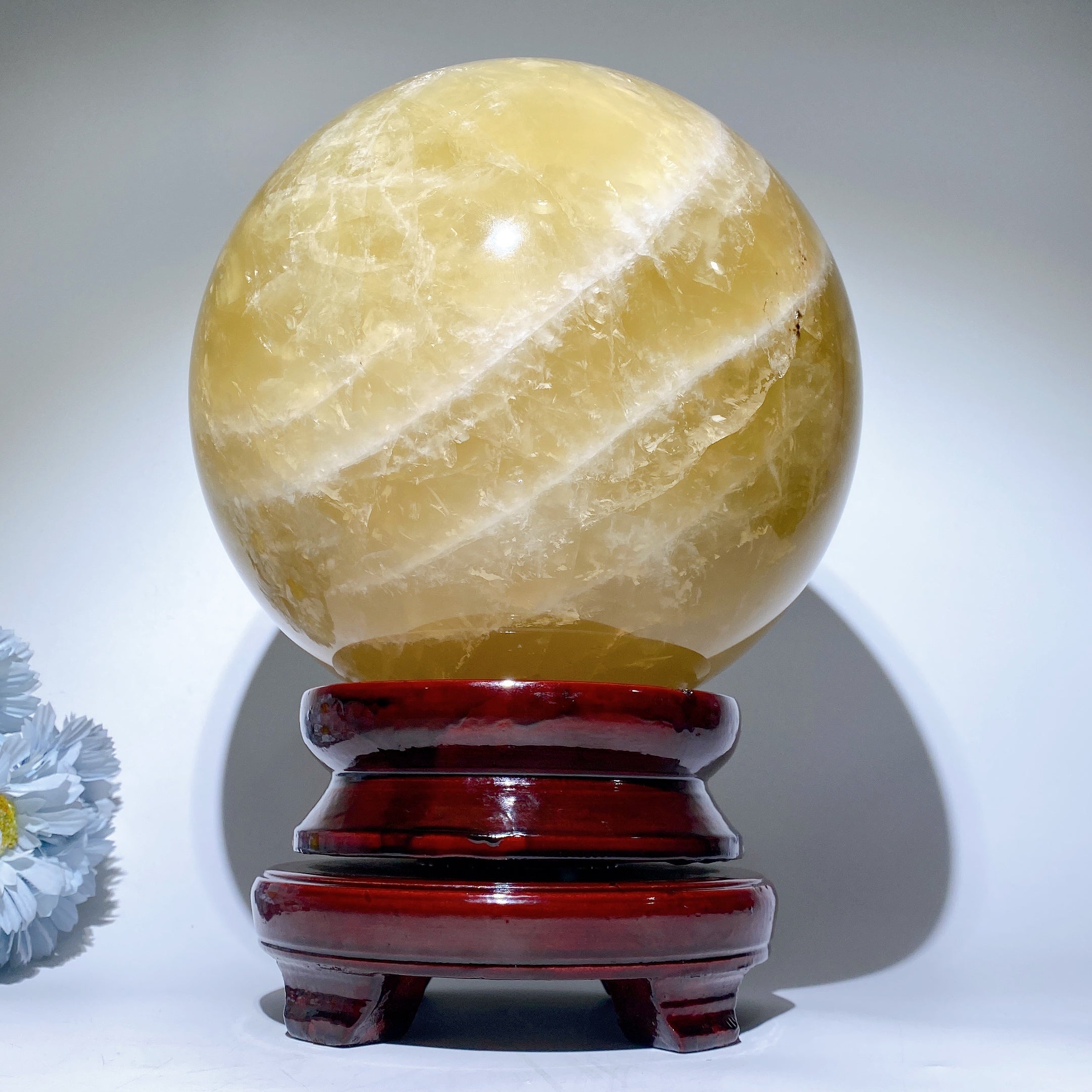 Large Citrine Crystal Sphere 20cm with Wooden Stand