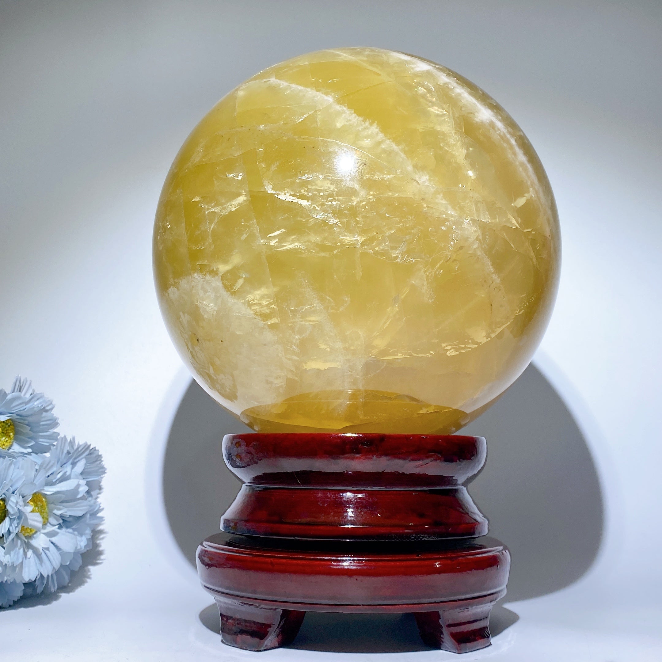 Large Citrine Crystal Sphere 20cm with Wooden Stand