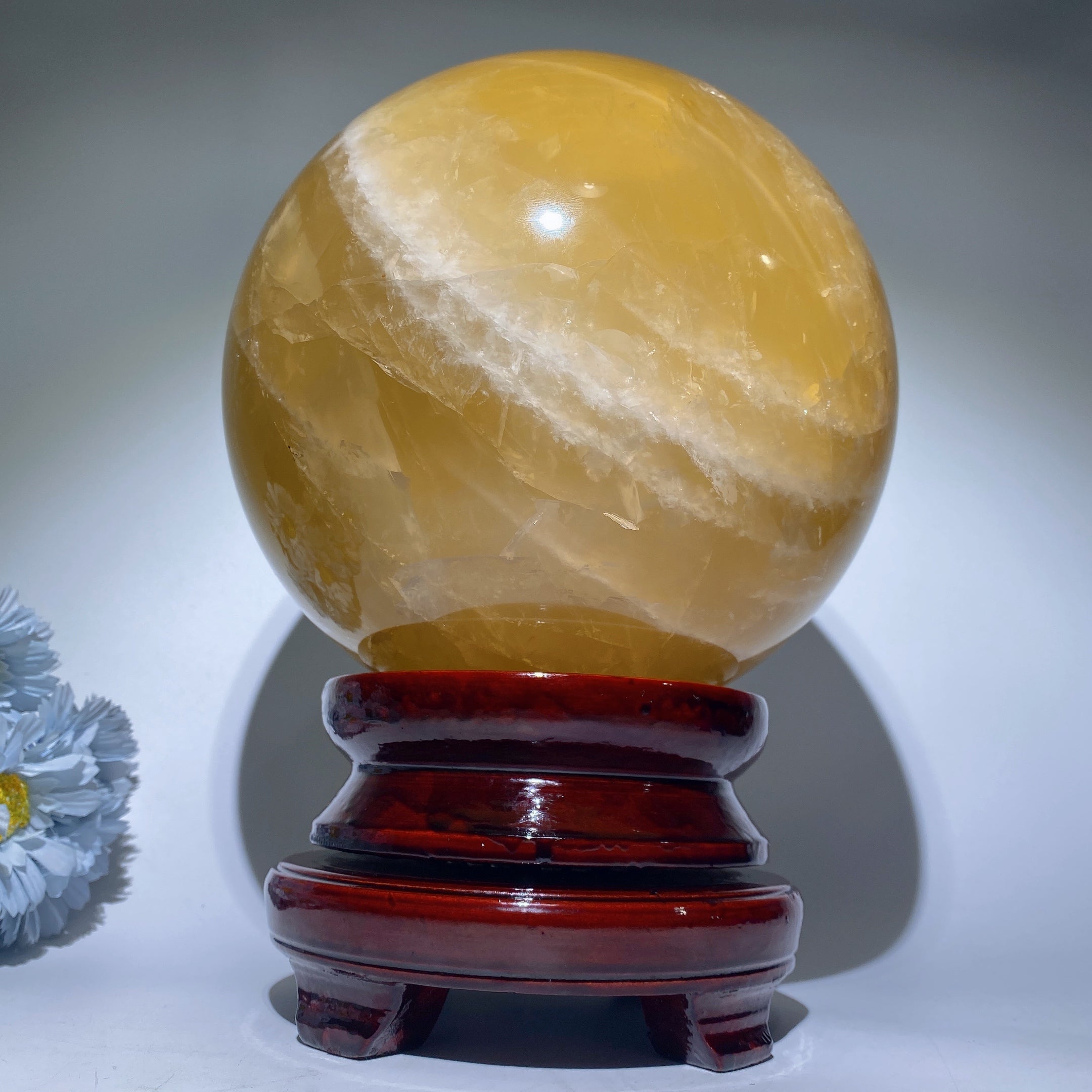 Large Citrine Crystal Sphere 20cm with Wooden Stand