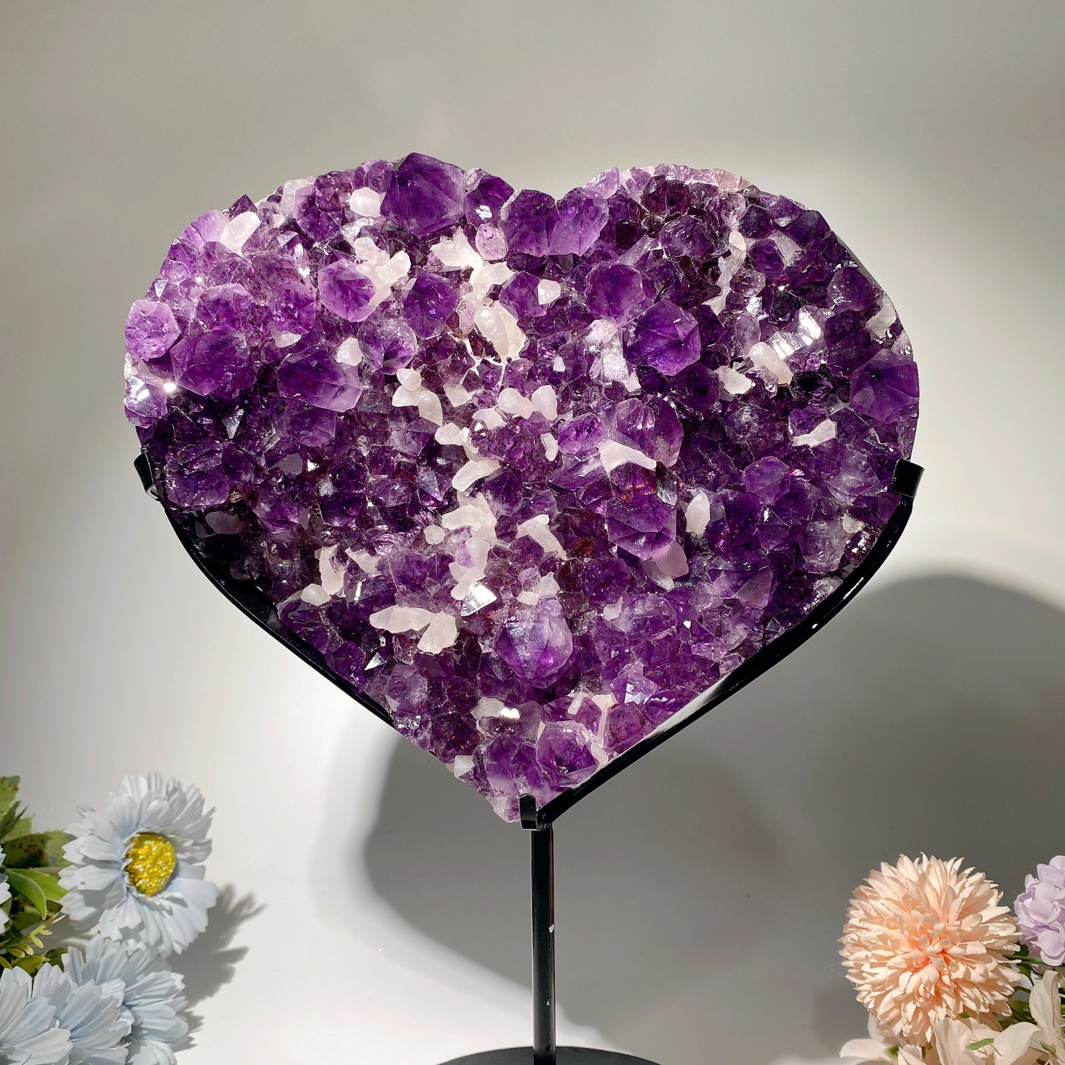 Large Heart-Shaped Amethyst Calcite Crystal Cluster 23cm