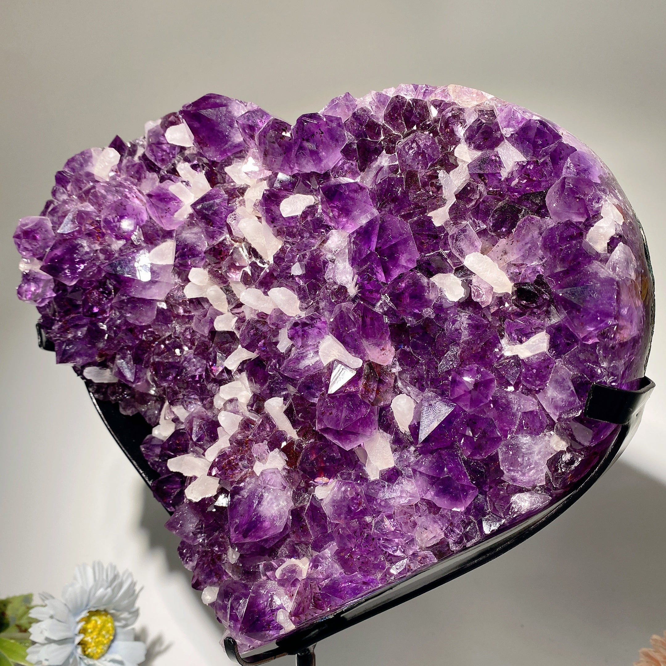 Large Heart-Shaped Amethyst Calcite Crystal Cluster 23cm