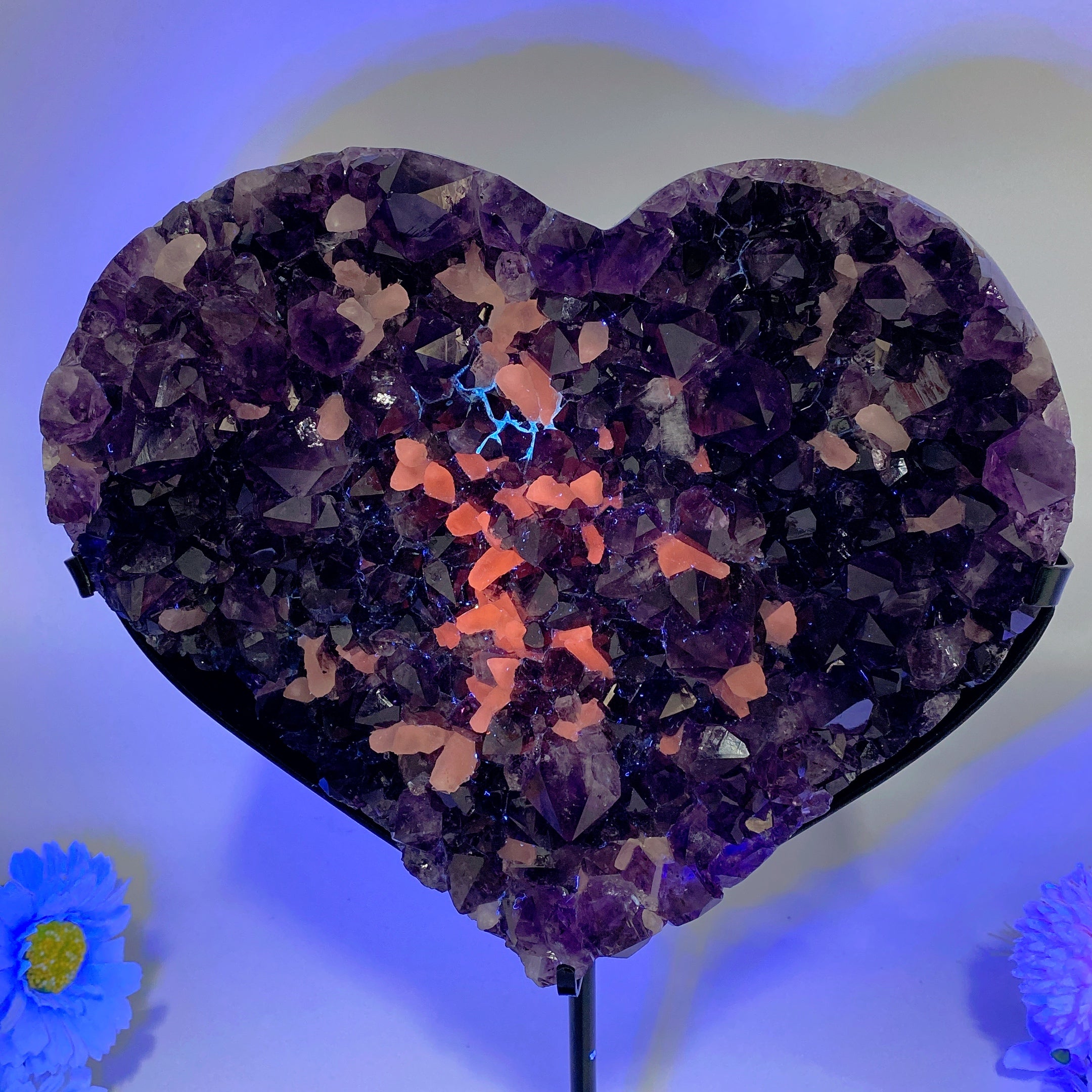 Large Heart-Shaped Amethyst Calcite Crystal Cluster 23cm