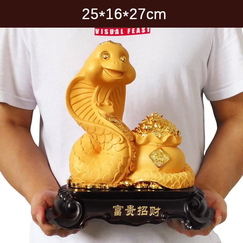 Large Resin Year of the Snake Treasure Bowl Statue 25cm