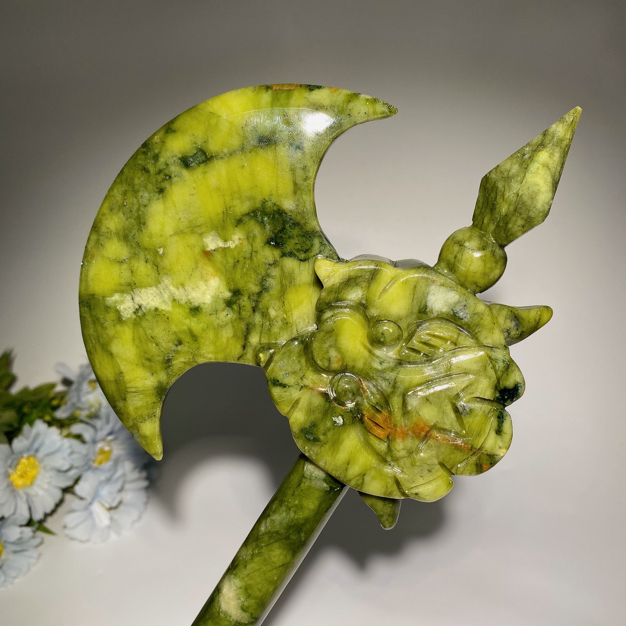 Large Serpentine Crystal Figurines Axe Carvings Set