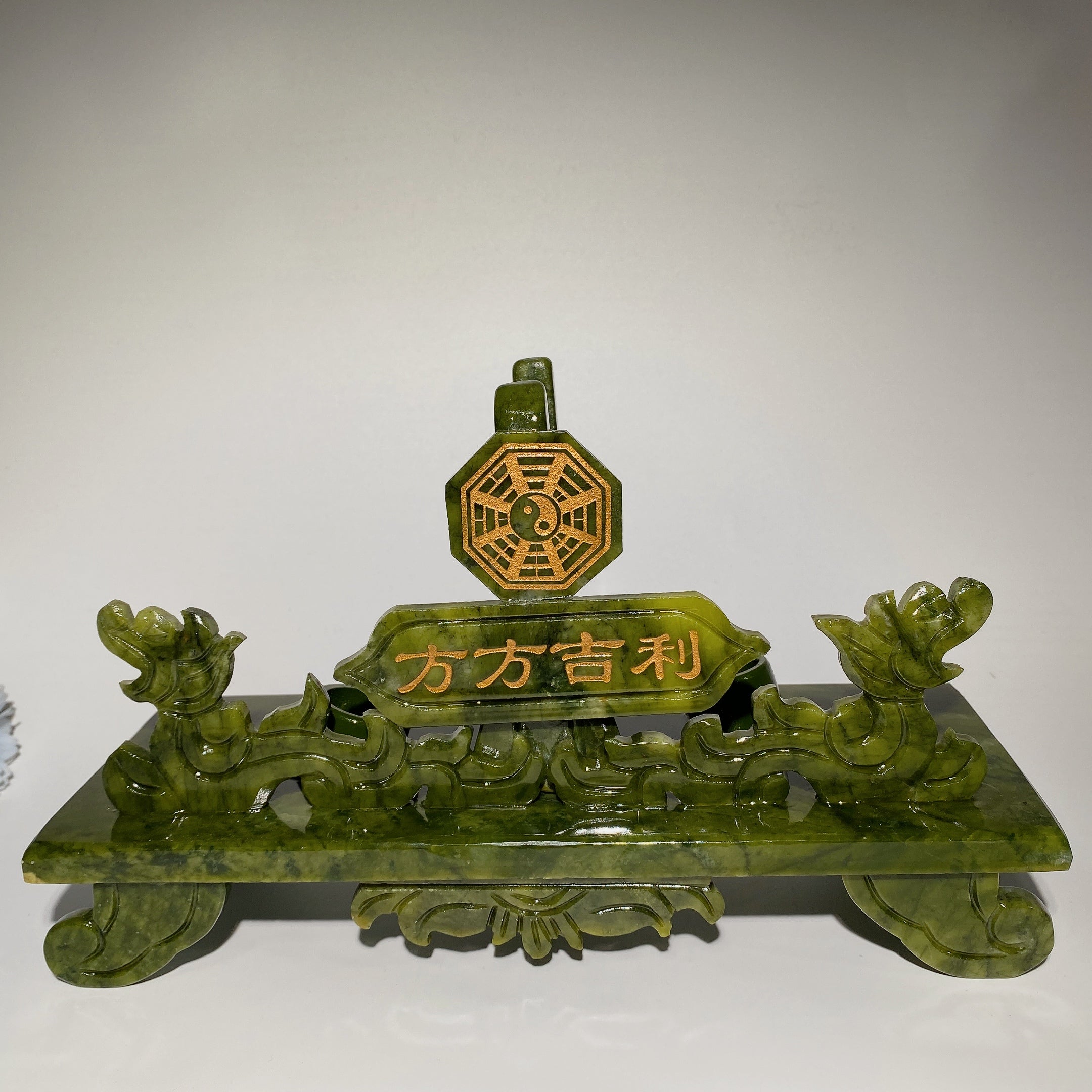 Large Serpentine Crystal Figurines Axe Carvings Set