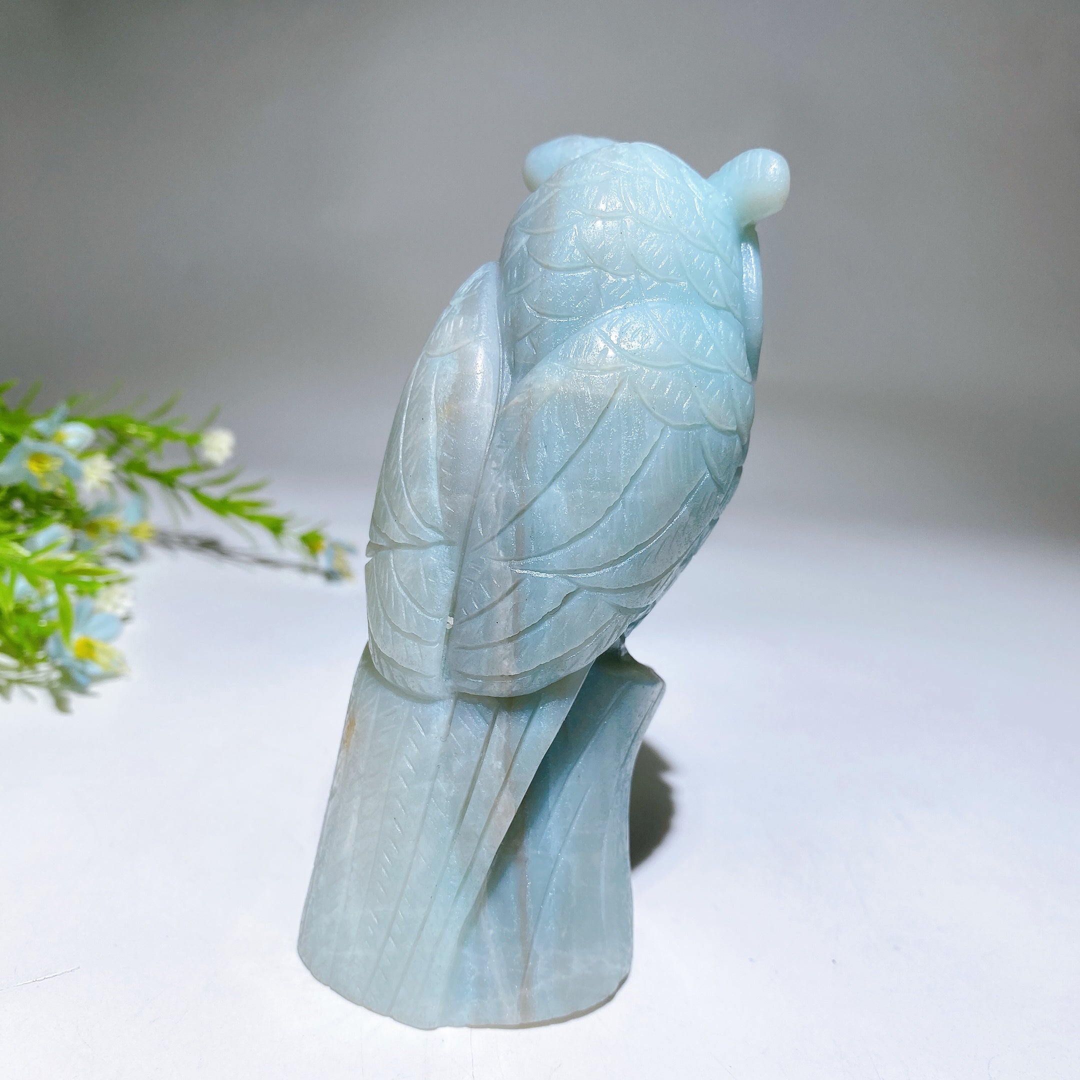 Large Sky Blue Crystal Owl Carving (4.6-inch)