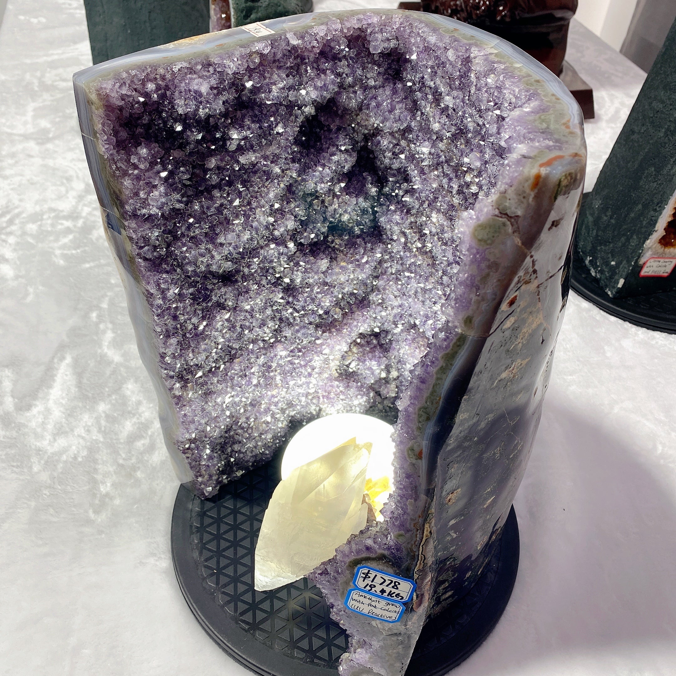 Large UV Reactive Amethyst & Pink Calcite Crystal Specimen 40cm