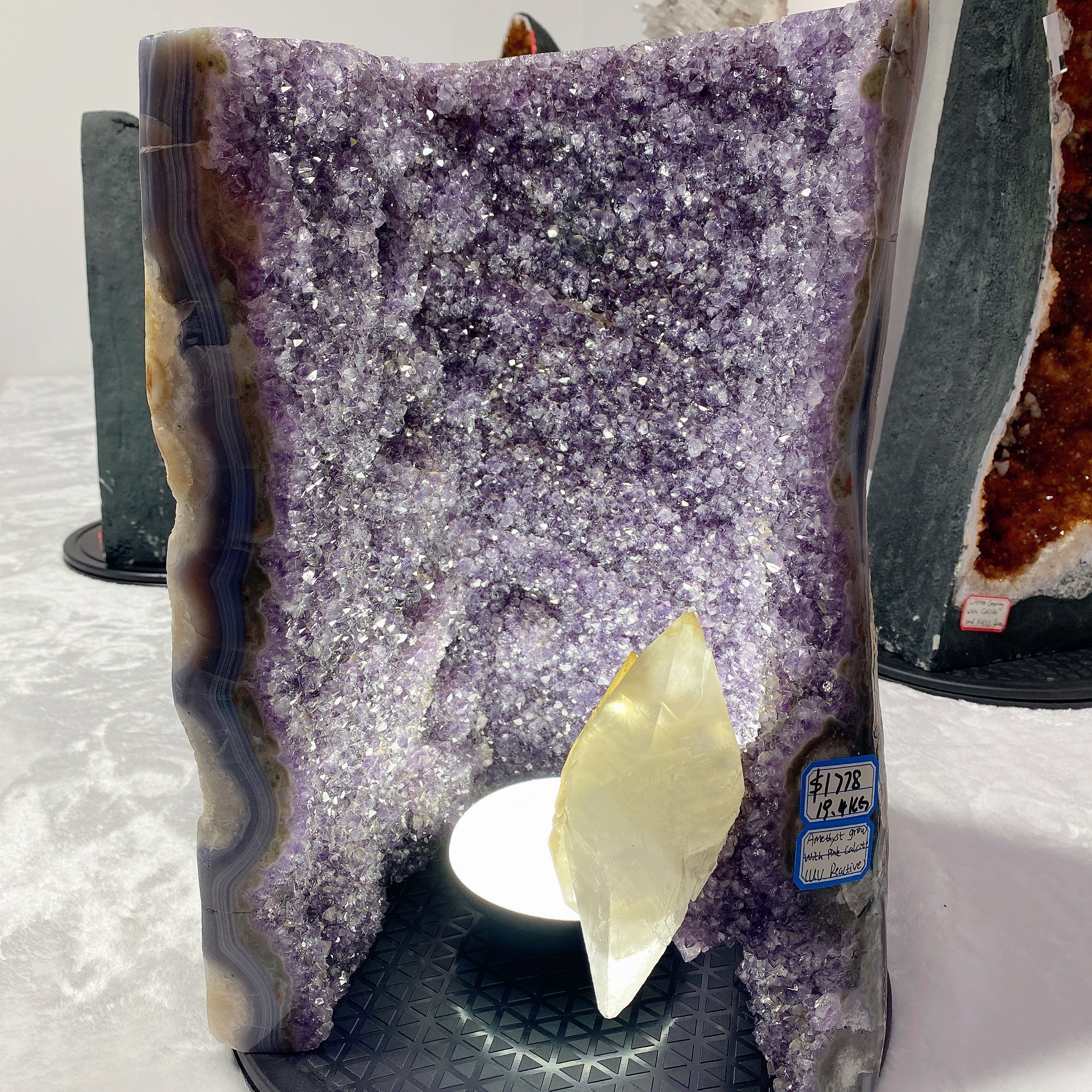 Large UV Reactive Amethyst & Pink Calcite Crystal Specimen 40cm