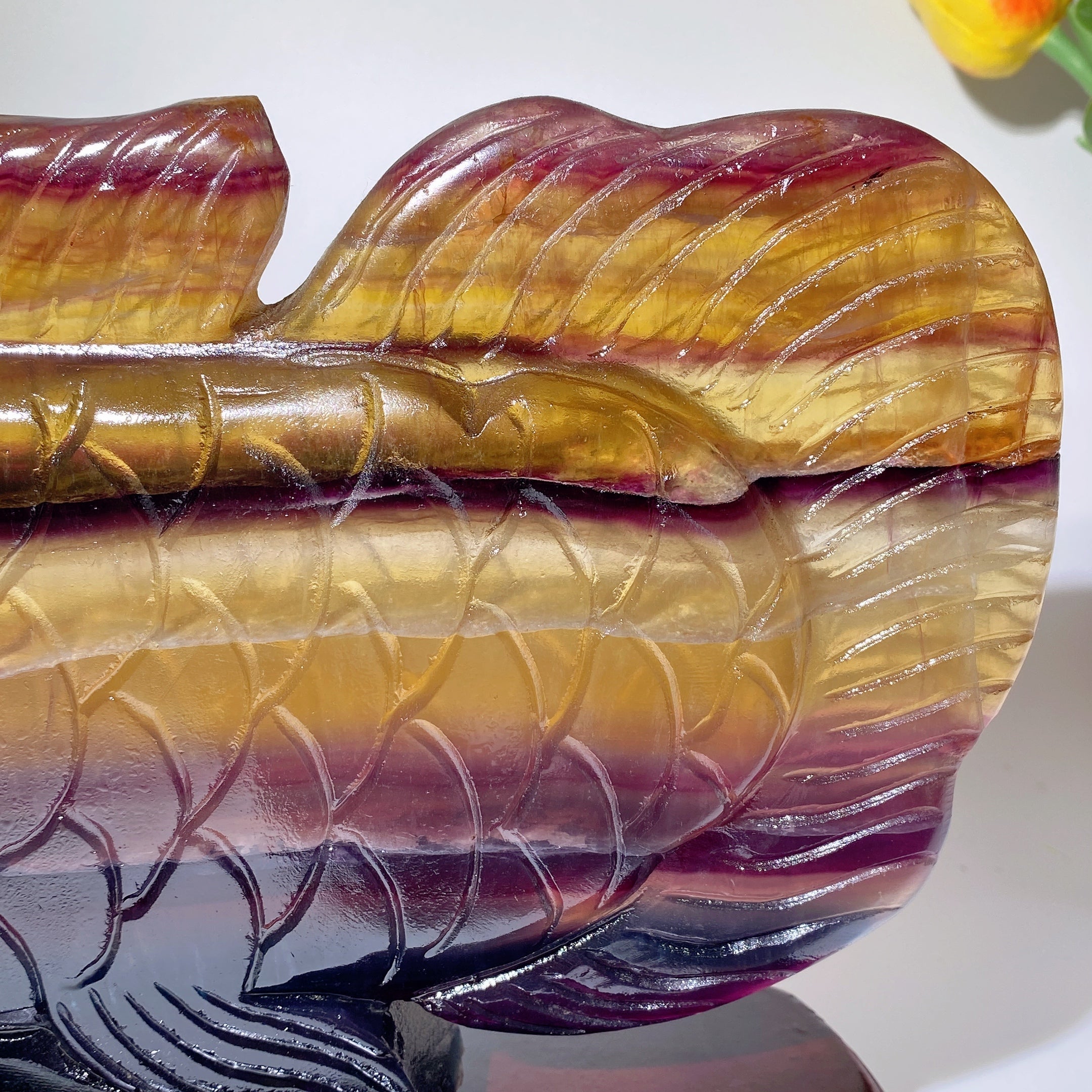 Large Yellow Fluorite Arowana Carving Crystal Animal