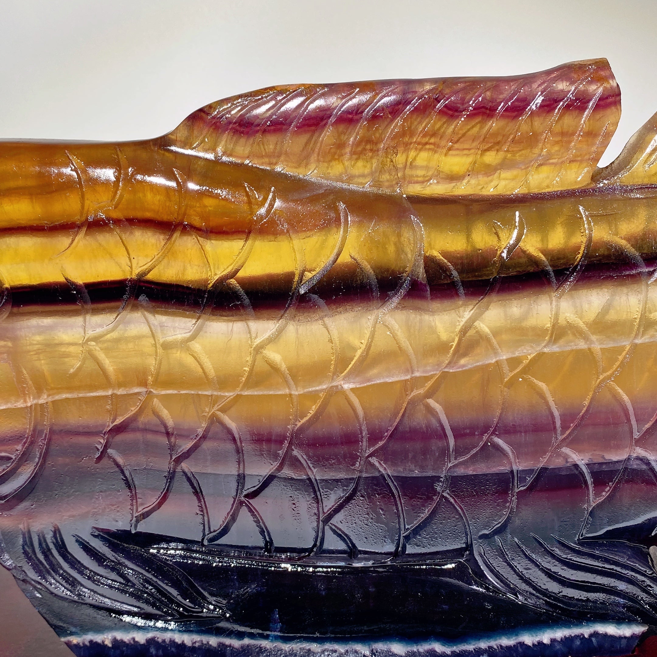 Large Yellow Fluorite Arowana Carving Crystal Animal
