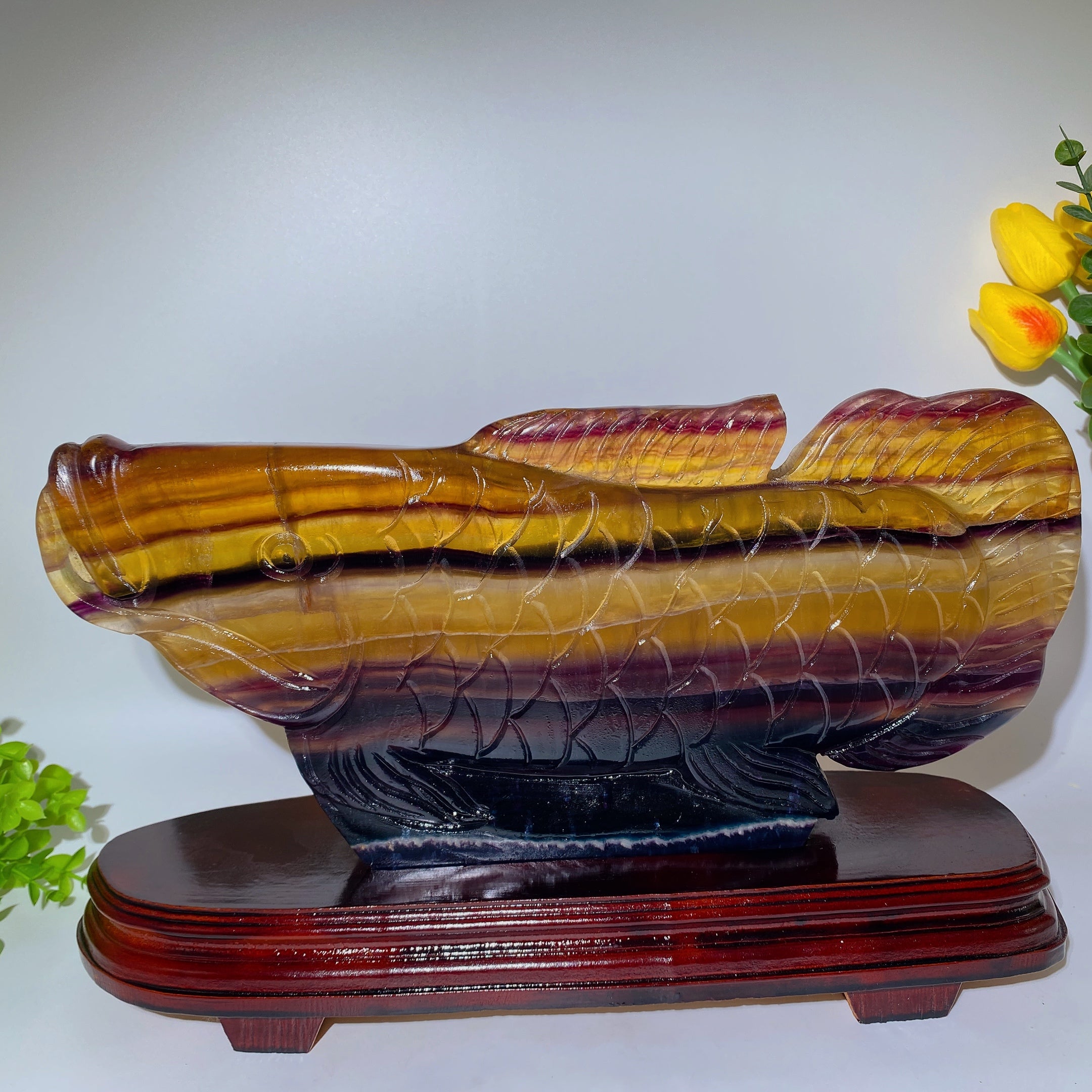 Large Yellow Fluorite Arowana Carving Crystal Animal